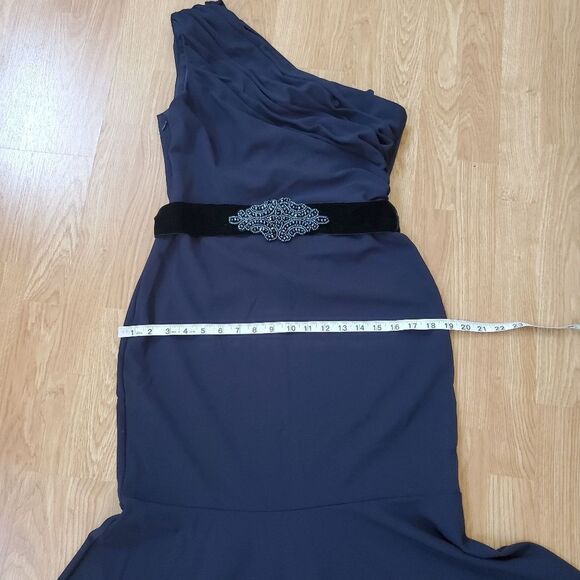 Eliza J Belted One Shoulder Fit & Flare Gown - size 8 in Blue - Picture 11 of 15